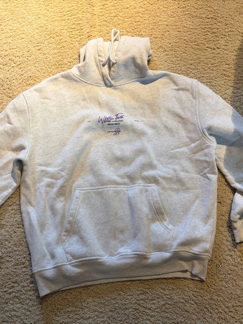 White Fox Boutique Light Gray Crewneck Hoodie with Purple Logo